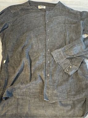 Gingersnap Gray Linen Blend Button Front Tunic Top Mens Size L Made in Bali